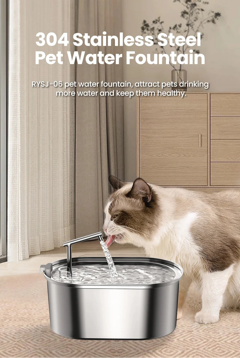 Premium Stainless Steel Cat Water Fountain with Automatic Flow System