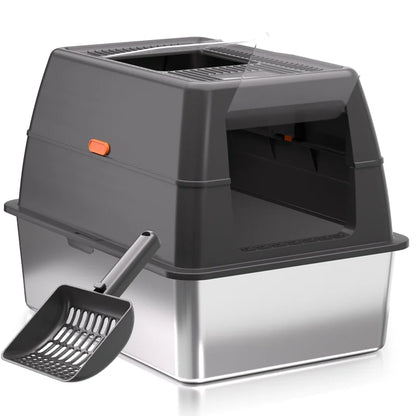 Extra Large Enclosed Stainless Steel Cat Litter Box with Lid
