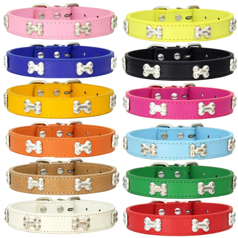 Leather Dog Collar with Bone Design