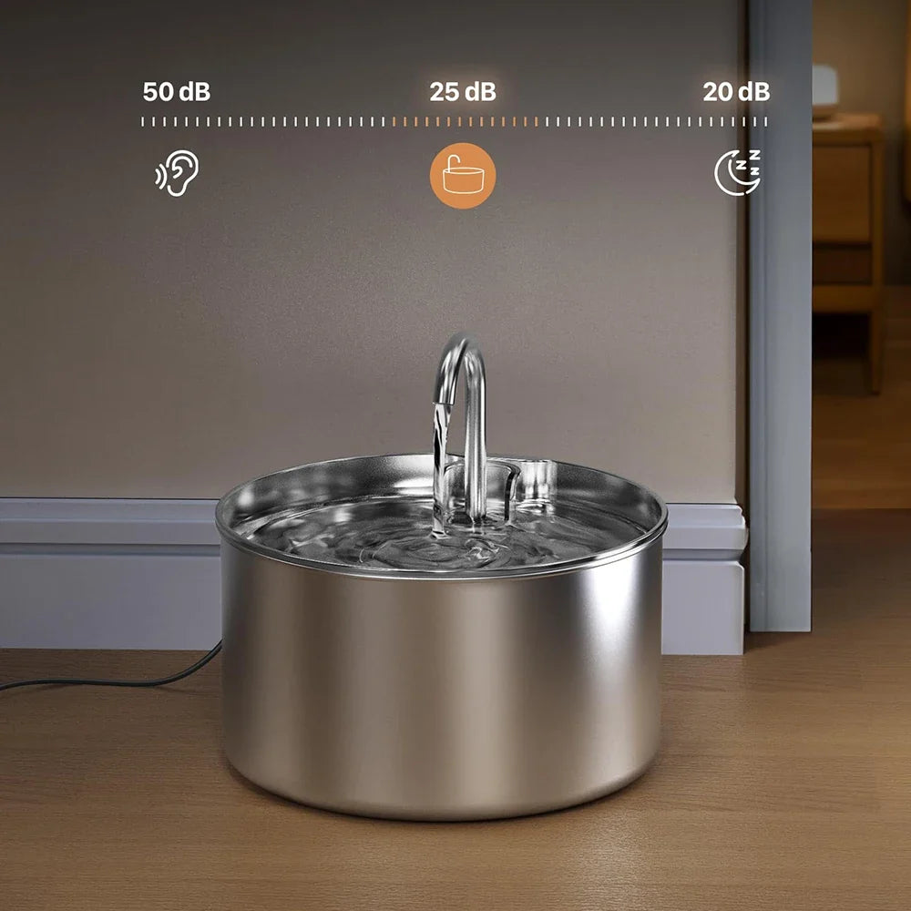 Stainless Steel Ultra-Quiet Automatic Cat Water Fountain — Easy Clean
