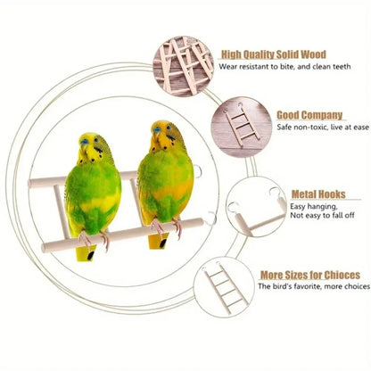 Natural Pine Wood Hanging Ladder Perch for Birds, Parrots & Hamsters
