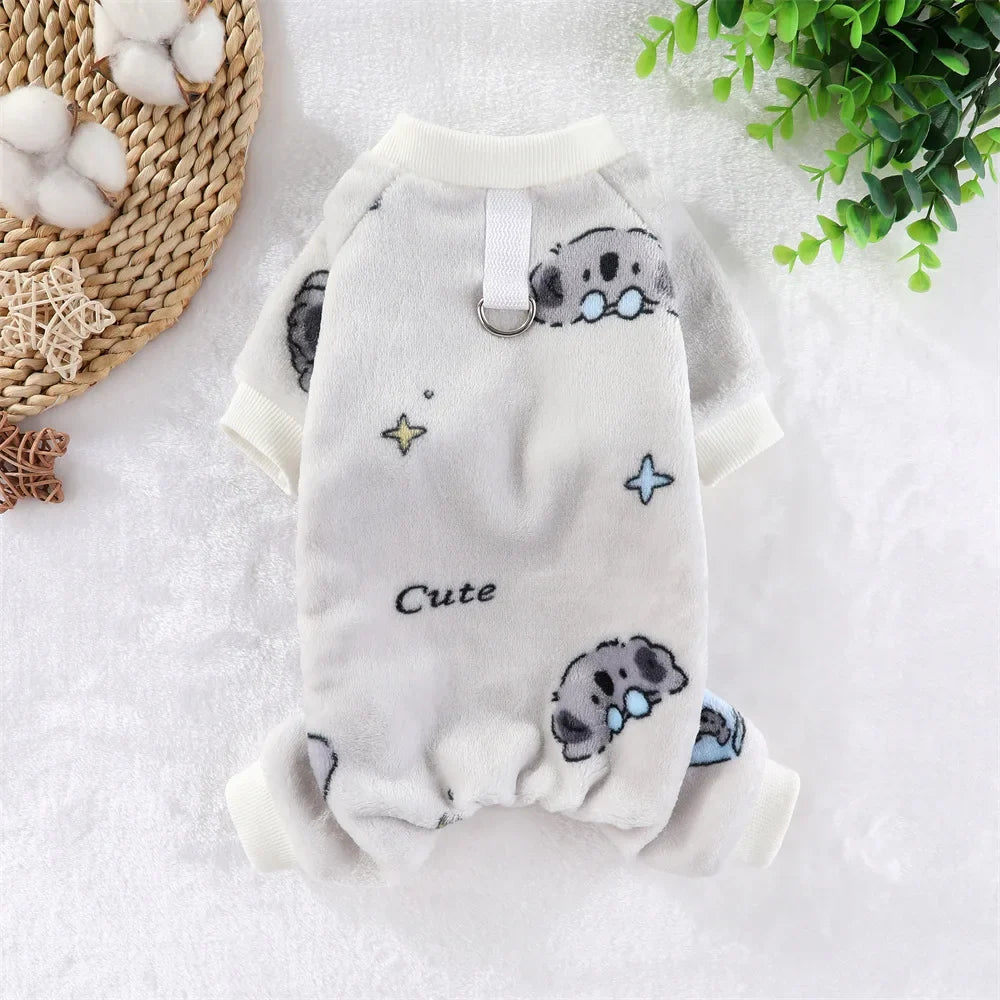 Fleece Dog & Cat Jumpsuit with Leash Ring | Soft Warm Autumn Winter Coat for Puppies to Large Dogs