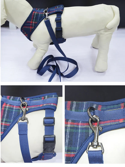 Adjustable Plaid Dog Harness & Leash Set