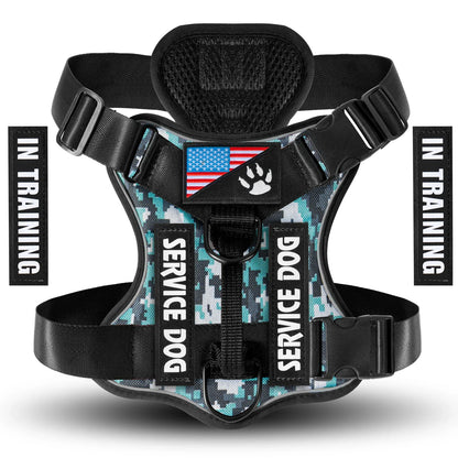 Reflective Service Dog Vest Harness with 5 Patches | Adjustable Soft Oxford Mesh Harness