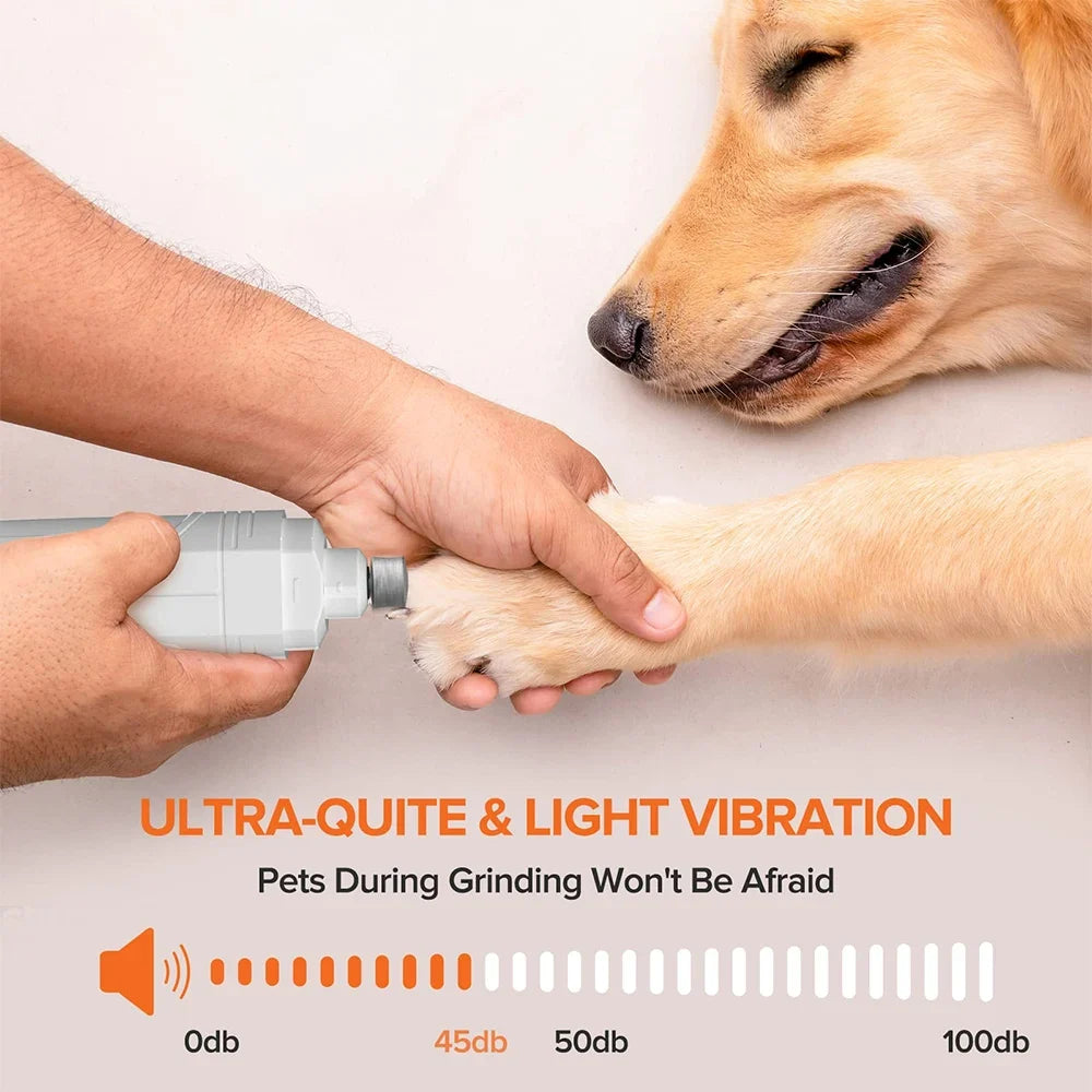 Electric Pet Nail Grinder with LED Light - USB Rechargeable Quiet Trimmer