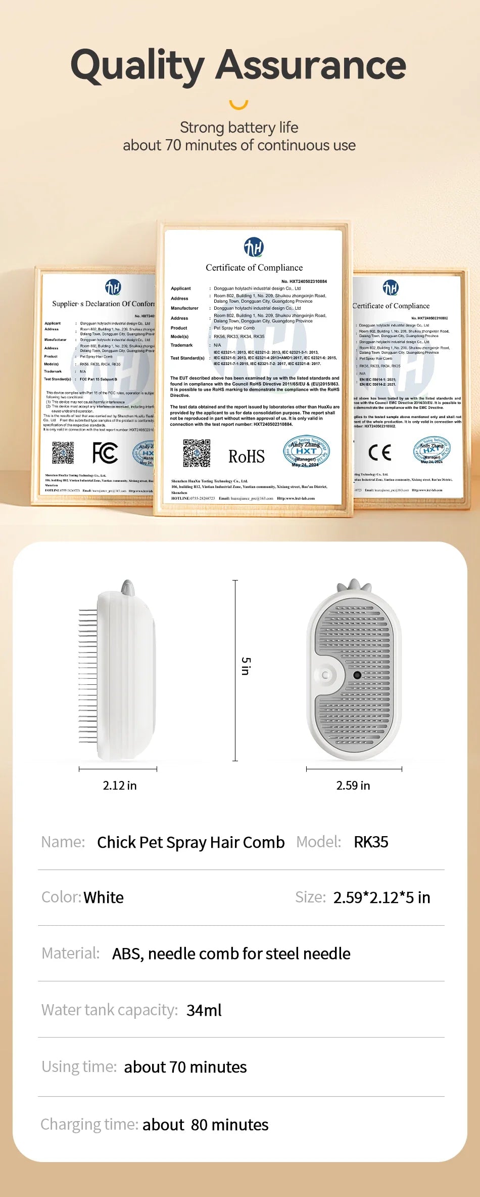 Electric Steam Pet Brush - Hair Removal Comb for Cats & Dogs