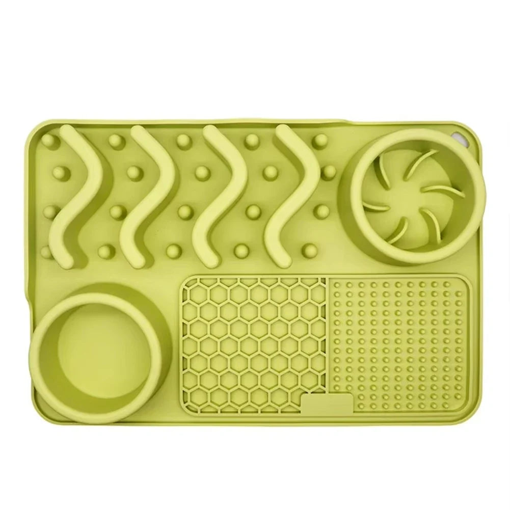 Slow Feeder Mat with Aluminium Bowl — Non-Toxic Silicone Anxiety & Boredom Relief for Dogs & Cats