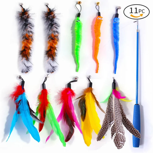 Retractable Cat Wand Toy Set