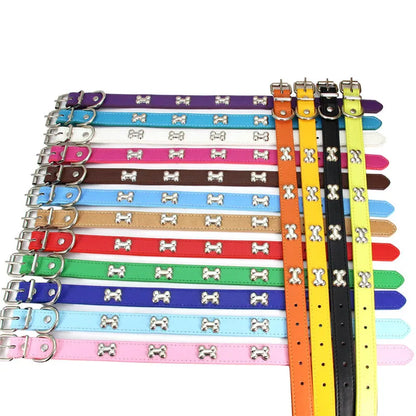 Leather Dog Collar with Bone Design