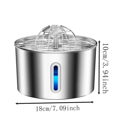 2.2L Stainless Steel Pet Water Fountain — Dual Outlet Mode & Flower Fountain Design