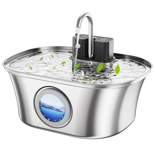 3.2L Stainless Steel Pet Water Fountain – Wireless Charging with Water Level Window
