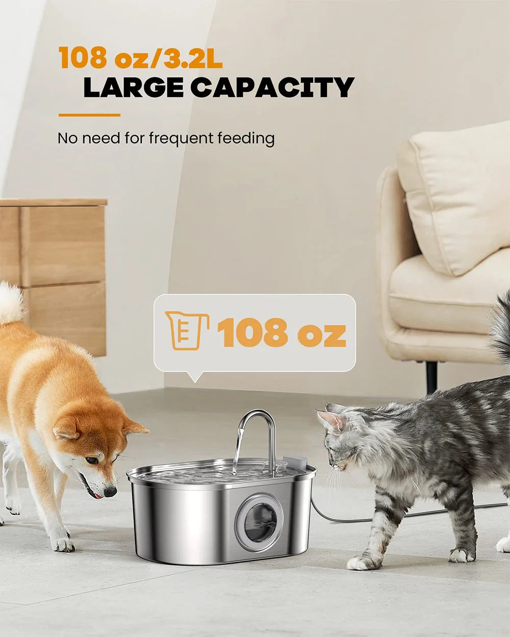 Smart Stainless Steel Cat Water Fountain - Automatic Pet Water Dispenser with Viewing Window