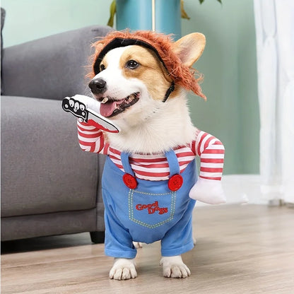 Halloween Bloody Doll Dog Costume with Wig