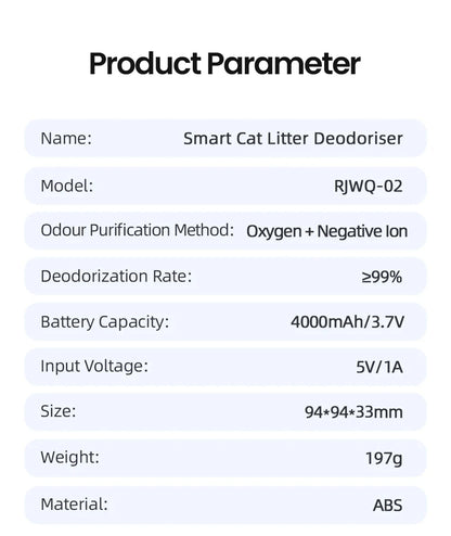 Smart Cat Litter Deodoriser — 4000mAh Automatic Odour Purifier for Litter Boxes