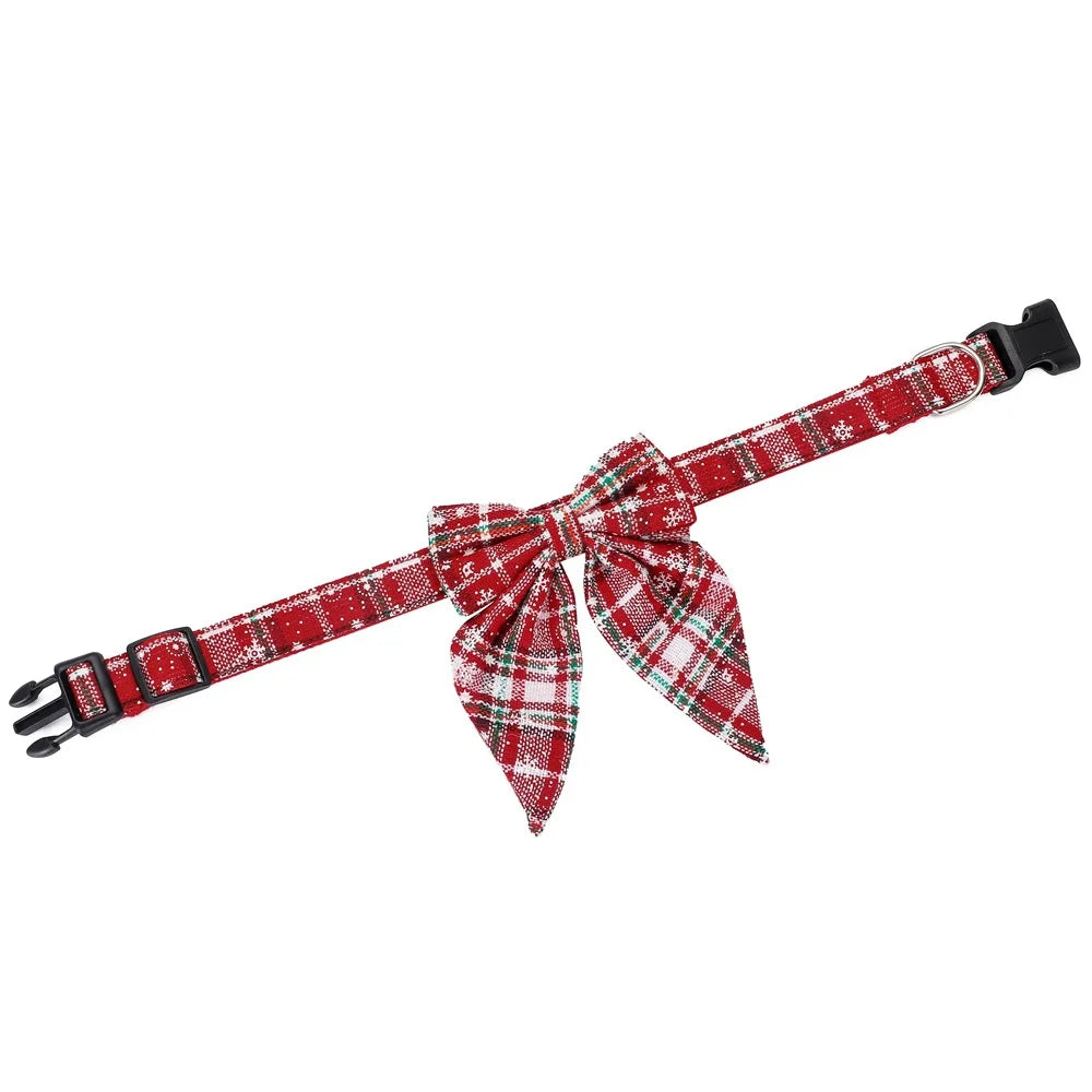 Christmas Dog Collar with Snowflake Bow - Festive Cotton Collar for Dogs and Cats