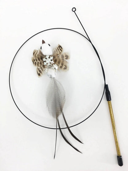 Interactive Feather Wand Cat Toy - Wire Teaser Stick for Kittens