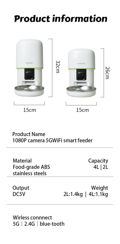 Smart Camera Pet Feeder with 1080P HD & 5G WiFi