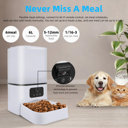 6L Smart Wi-Fi Pet Feeder with Camera — Automatic Food Dispenser for Cats & Dogs