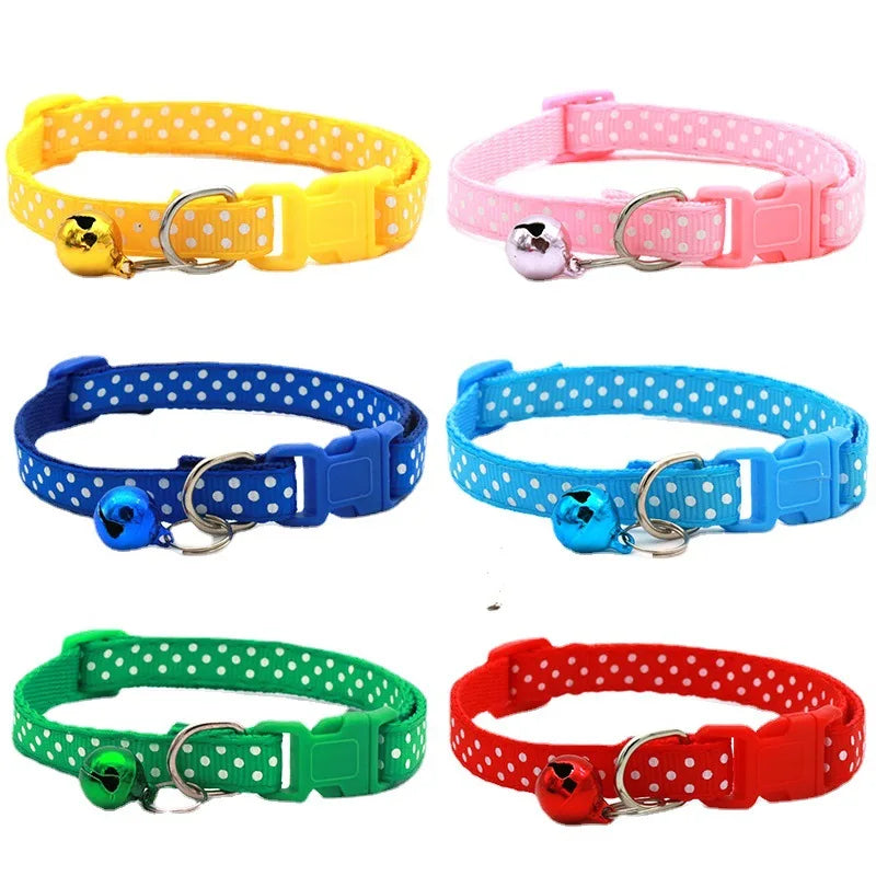 Adjustable Polka Dot Cat & Small Dog Collar with Bell