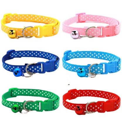 Adjustable Polka Dot Cat & Small Dog Collar with Bell