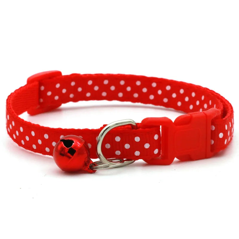 Adjustable Polka Dot Cat & Small Dog Collar with Bell