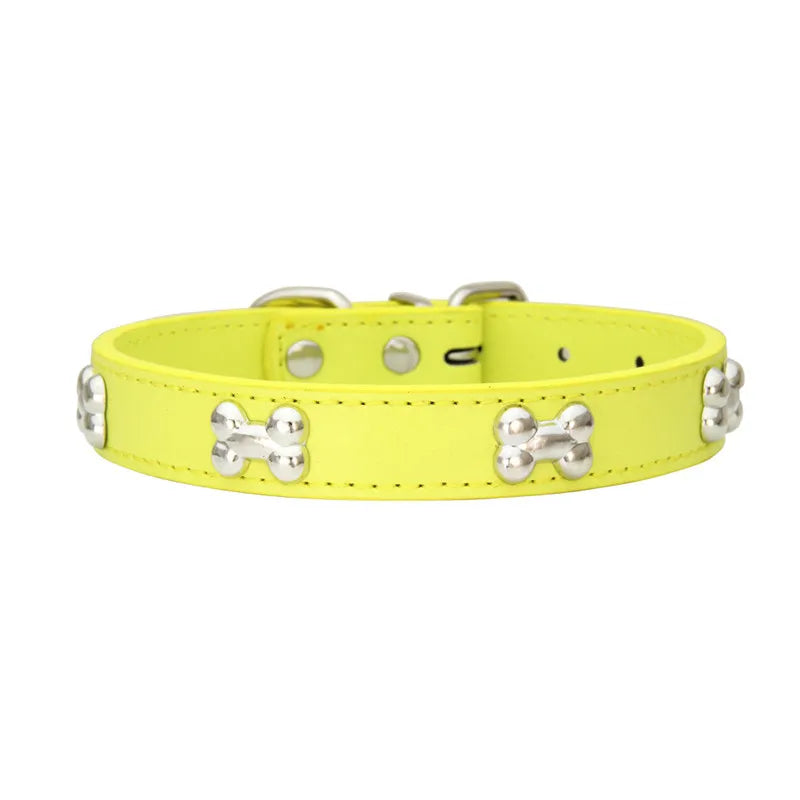 Leather Dog Collar with Bone Design