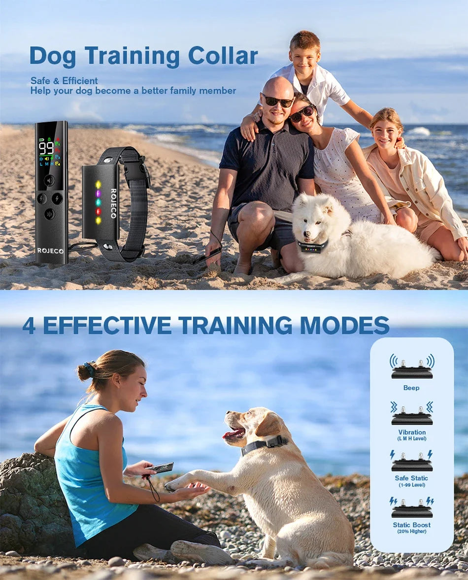 Remote Dog Training Collar - 1600ft Range IP67 Waterproof Bark Control System