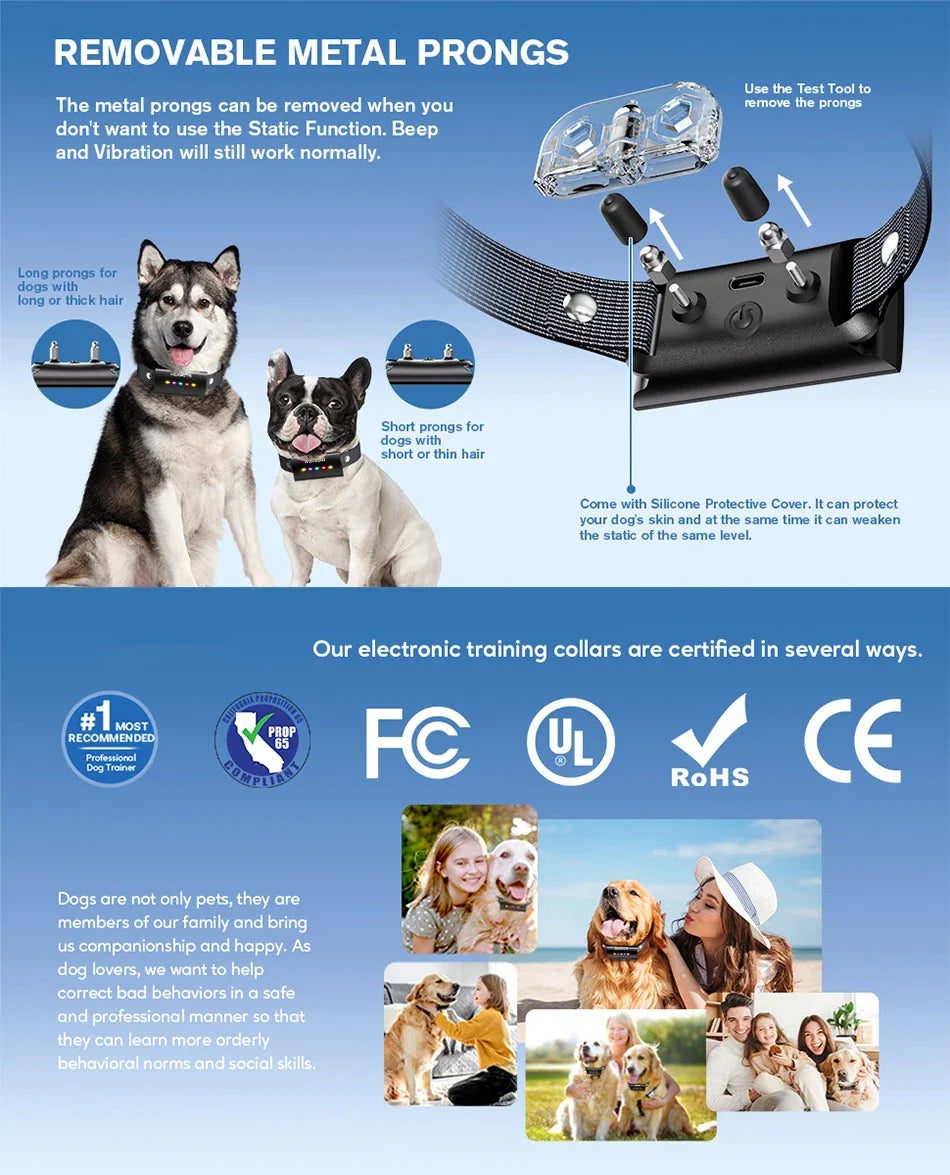 Remote Dog Training Collar - 1600ft Range IP67 Waterproof Bark Control System