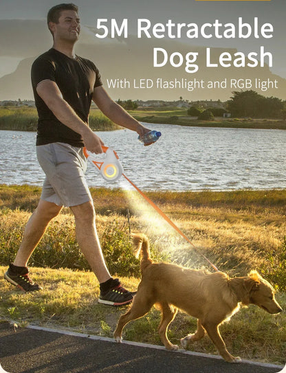 Automatic Retractable Dog Leash with LED Luminous Light for Safe Walking