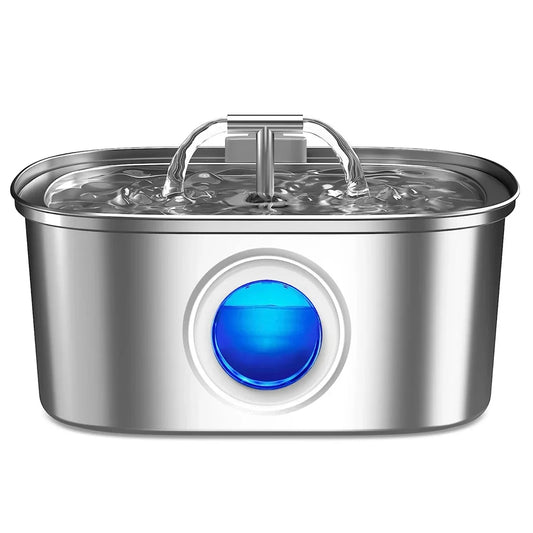 Stainless Steel Pet Water Fountain — Transparent Window, Silent Pump, Sensor & Filter for Cats & Dogs