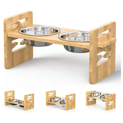 Bamboo Elevated Slanted Bowl Stand for Dogs & Cats — 15° Tilt or Flat, 6 Adjustable Heights
