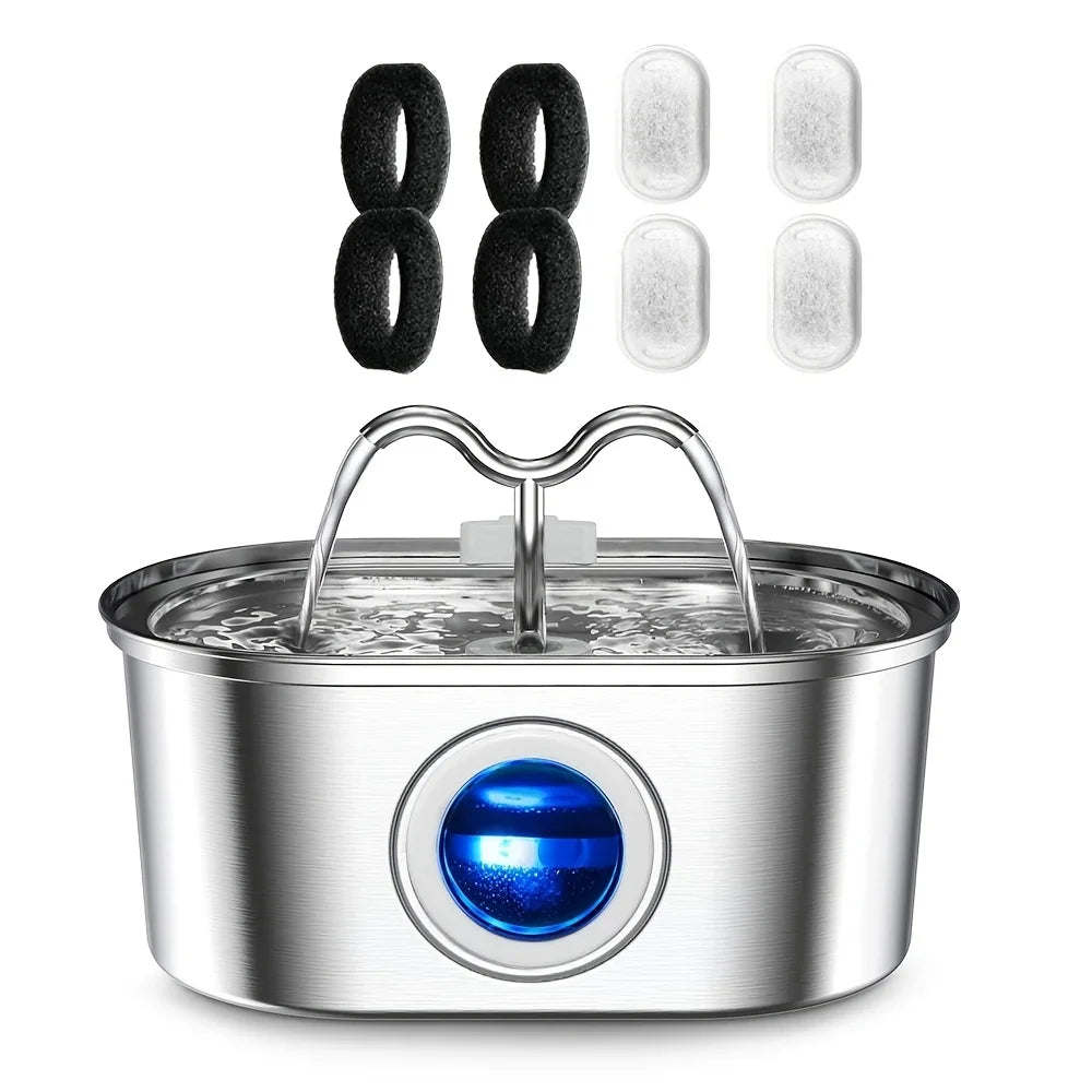 3.2L Stainless Steel Smart Pet Water Fountain with Visual Water Level Window