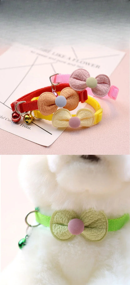 Cute Bow Cat & Small Dog Collar with Bell & Quick-Release Buckle