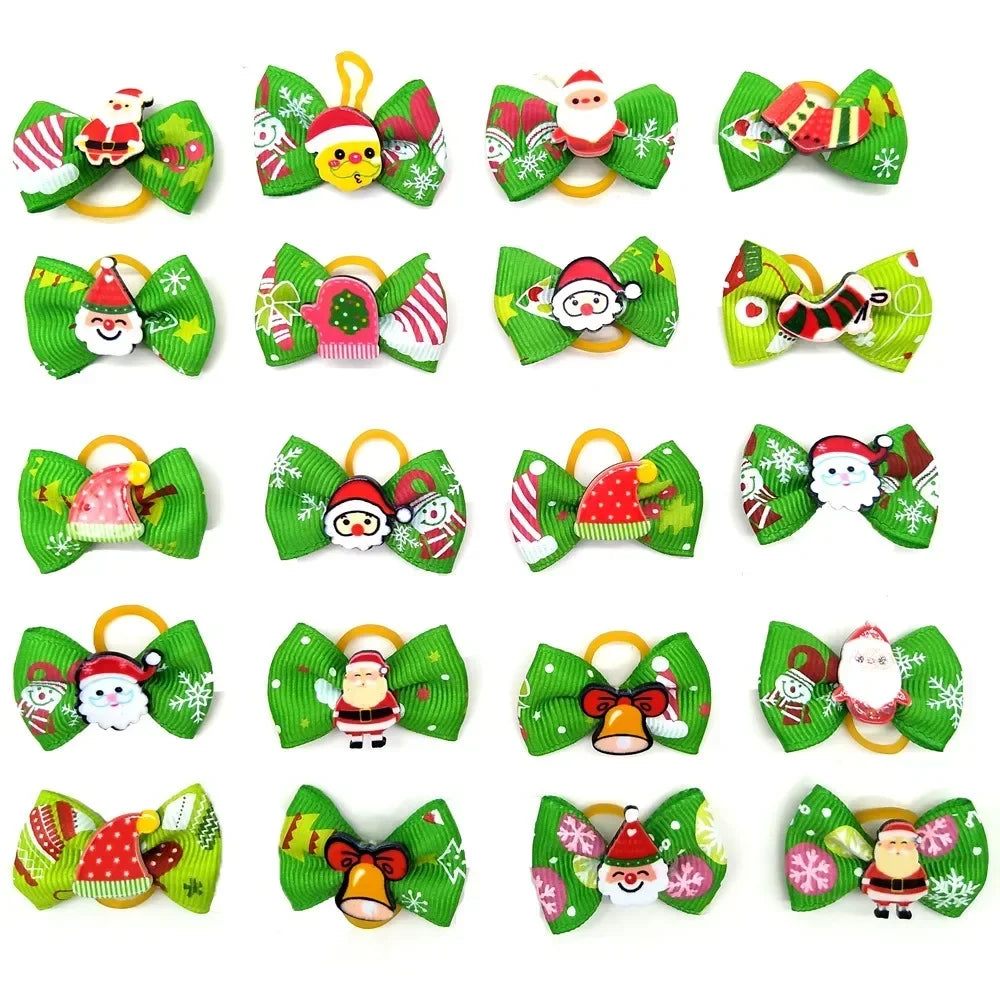 Christmas Dog Hair Bows with Rubber Bands - Handmade Grooming Accessories (50/1000 Pack)