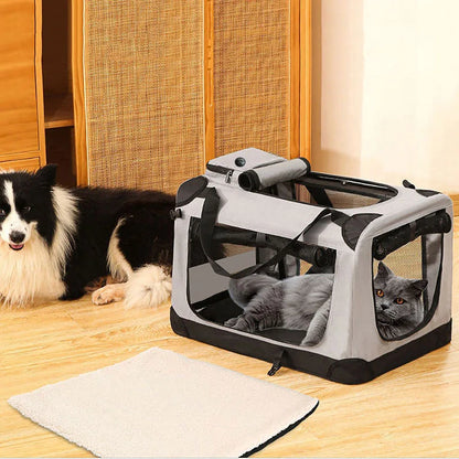 Foldable Soft Pet Crate & Travel Carrier with Mat — 3 Doors