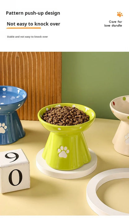 Elevated Ceramic Cat Bowl - Anti-Black Chin Design with Cervical Spine Protection
