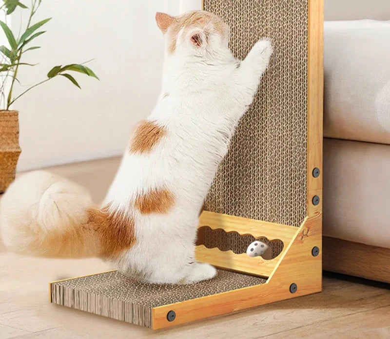 L-Shaped Cat Scratching Board with Claw Grinding Surface and Furniture Protection