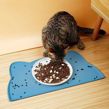 Silicone Pet Feeding Mat - Waterproof Food Bowl Placemat with Raised Edges