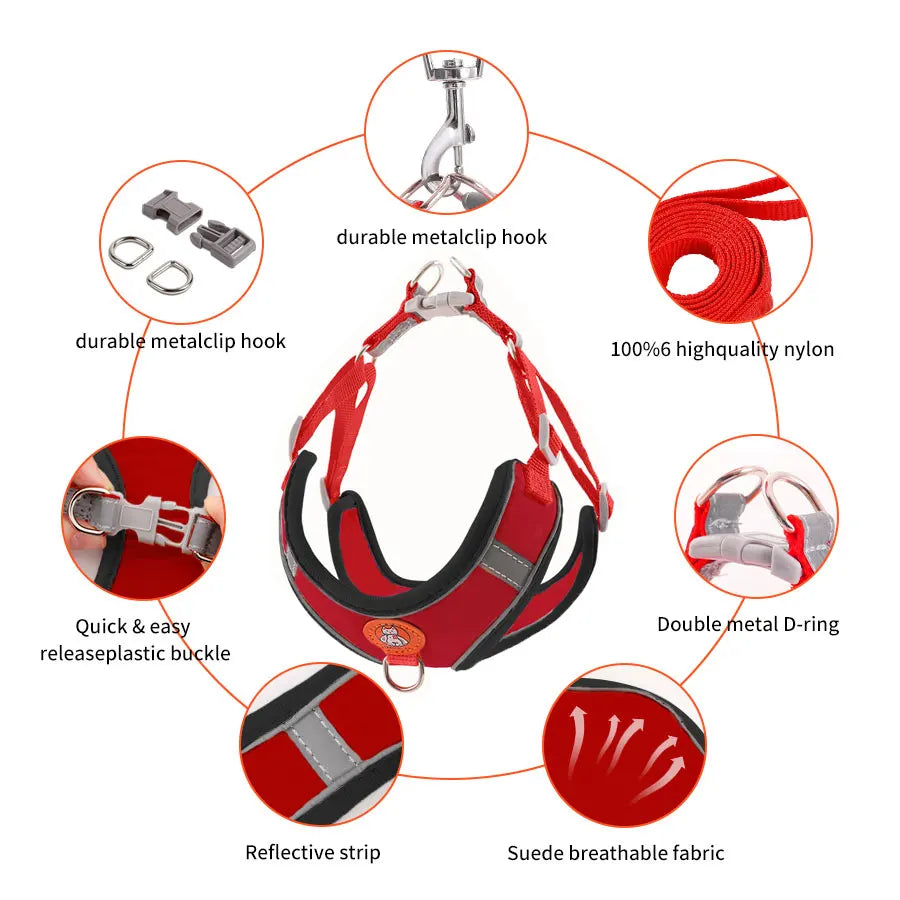 Breathable Reflective Dog Harness - Adjustable for Small Dogs & Puppies
