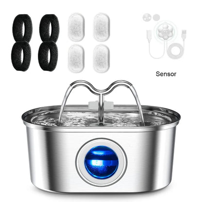 3.2L Stainless Steel Smart Pet Water Fountain with Visual Water Level Window