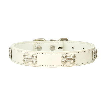 Leather Dog Collar with Bone Design