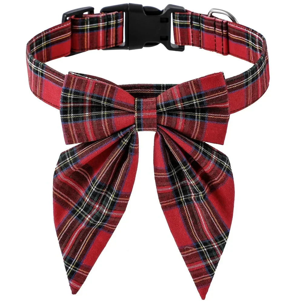 Christmas Dog Collar with Snowflake Bow - Festive Cotton Collar for Dogs and Cats