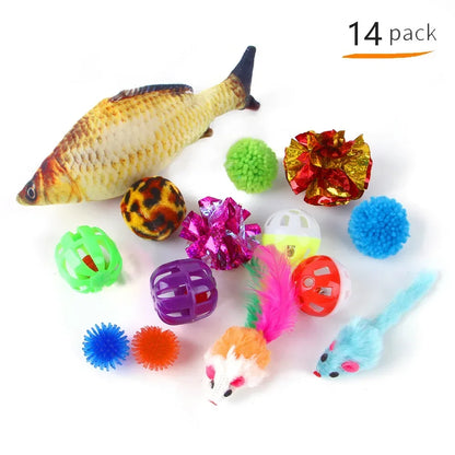 Foldable Cat Play Tunnel with Mouse Balls and Fish Toys