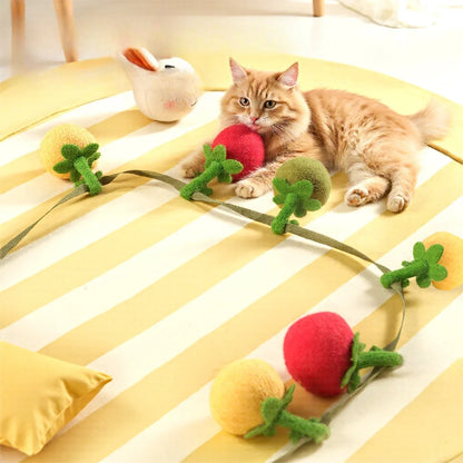 Tomato & Persimmon Teaser Wand Cat Toy with Bell