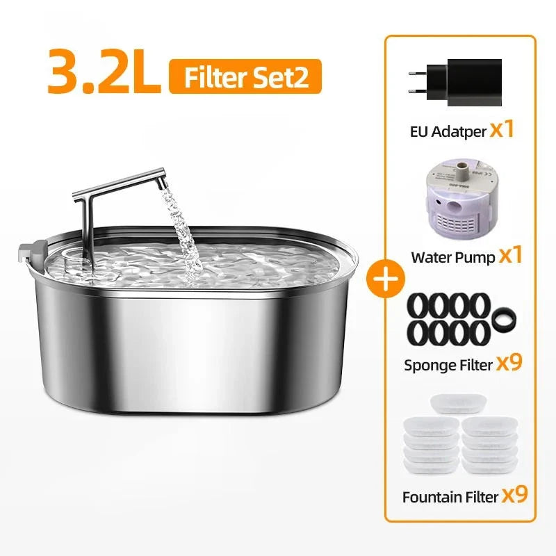 Premium Stainless Steel Cat Water Fountain with Automatic Flow System