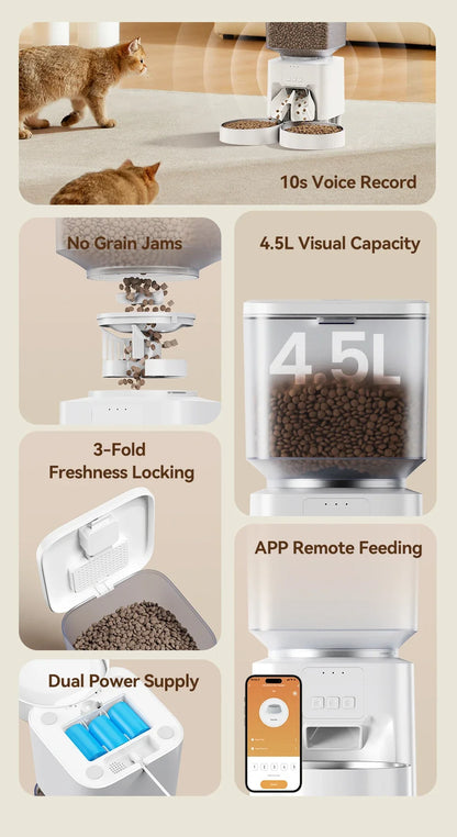 4.5L Smart Wi-Fi Automatic Pet Feeder with App Control