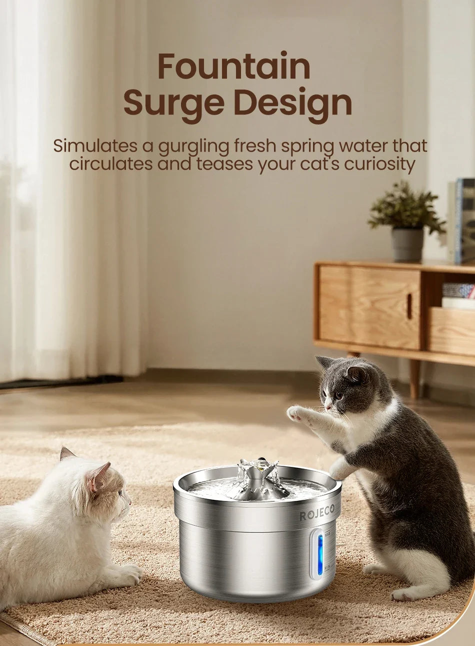 Stainless Steel Pet Water Fountain - Rechargeable Automatic Drinking Fountain for Dogs & Cats