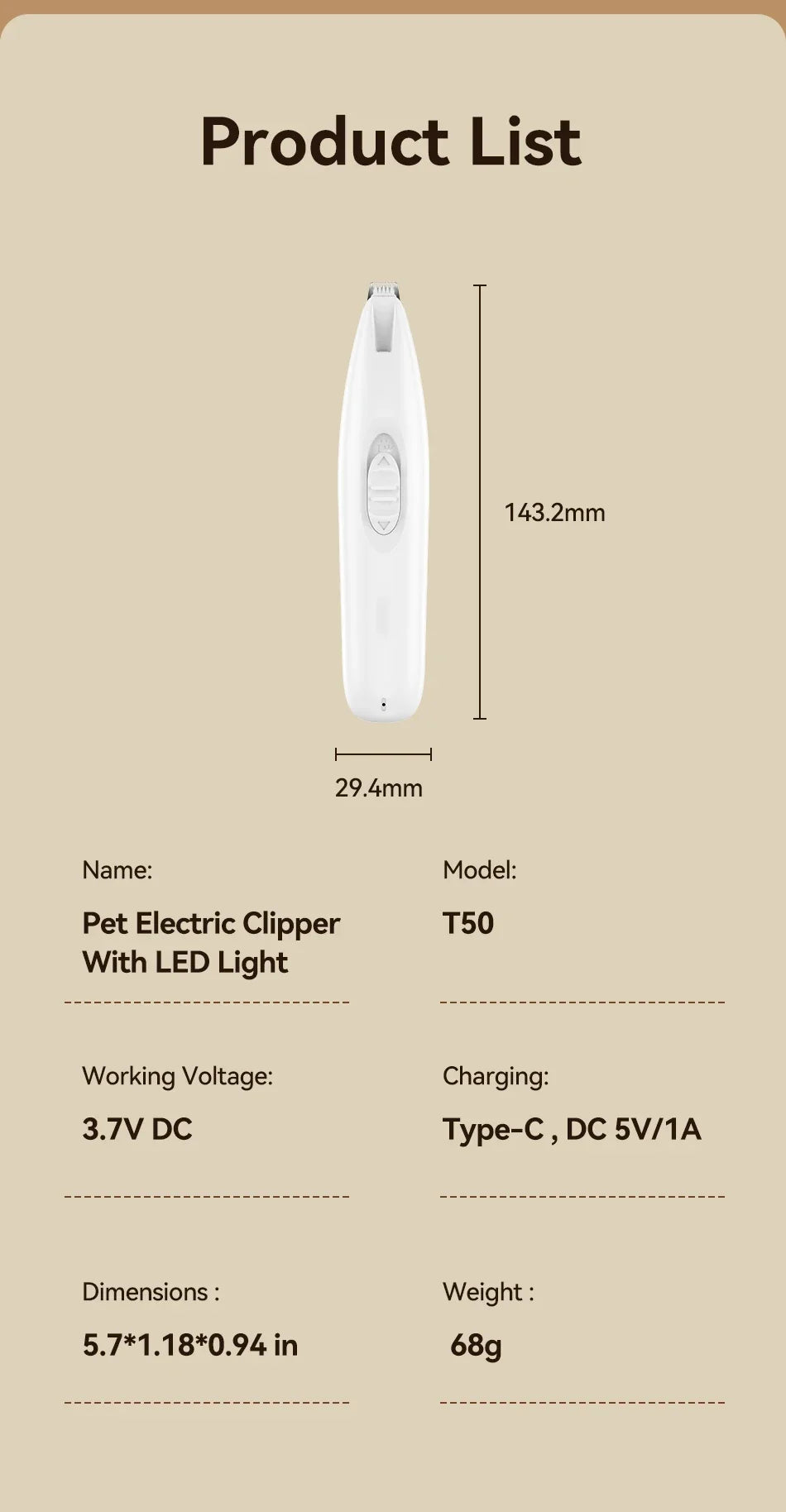 Professional Electric Pet Clipper with LED Light and Rechargeable Battery