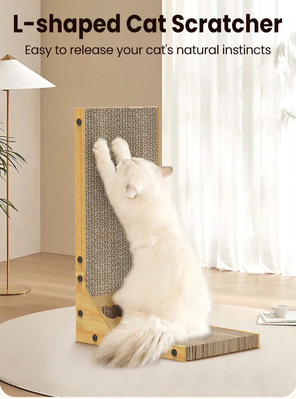 L-Shaped Cat Scratching Board with Claw Grinding Surface and Furniture Protection