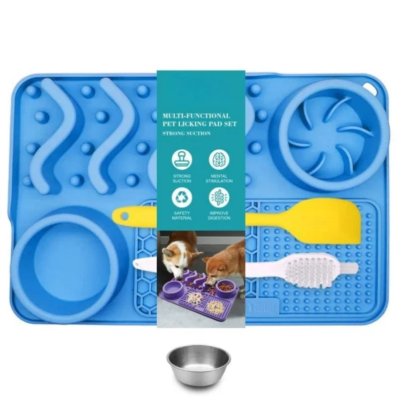 Slow Feeder Mat with Aluminium Bowl — Non-Toxic Silicone Anxiety & Boredom Relief for Dogs & Cats